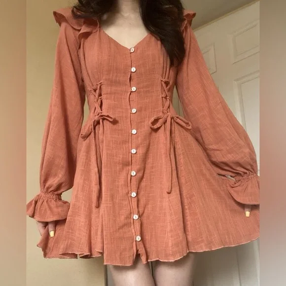 NEW Free People Dress | In the Mood for Frills Pink Mini Dress Size Large - Picture 6 of 7